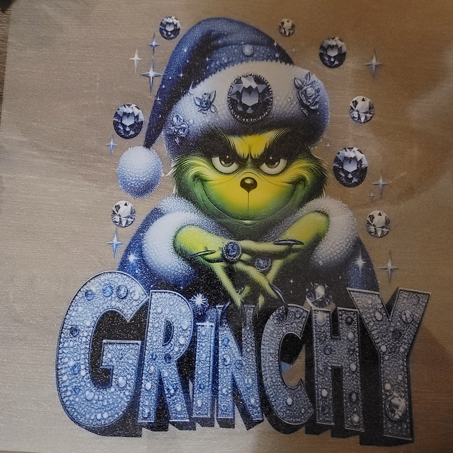 12x12 Glitter Blue Grinch DTF Print Transfer