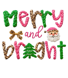 12x12 Glitter Embroidery DTF Transfer Merry and Bright Print