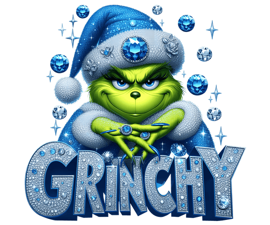 12x12 Glitter Blue Grinch DTF Print Transfer
